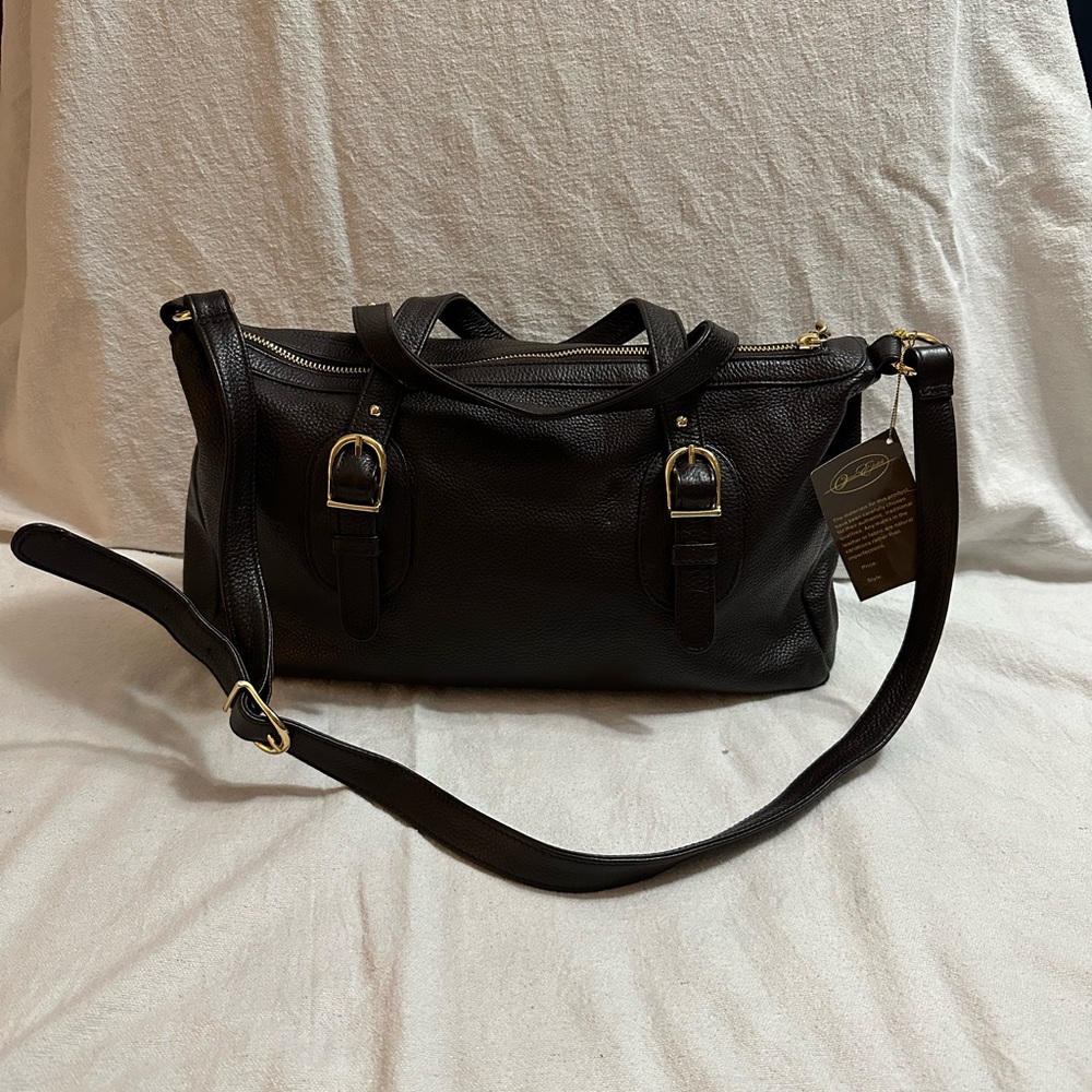 Onna Ehrlich Brown Leather Handbag with Gold Accents